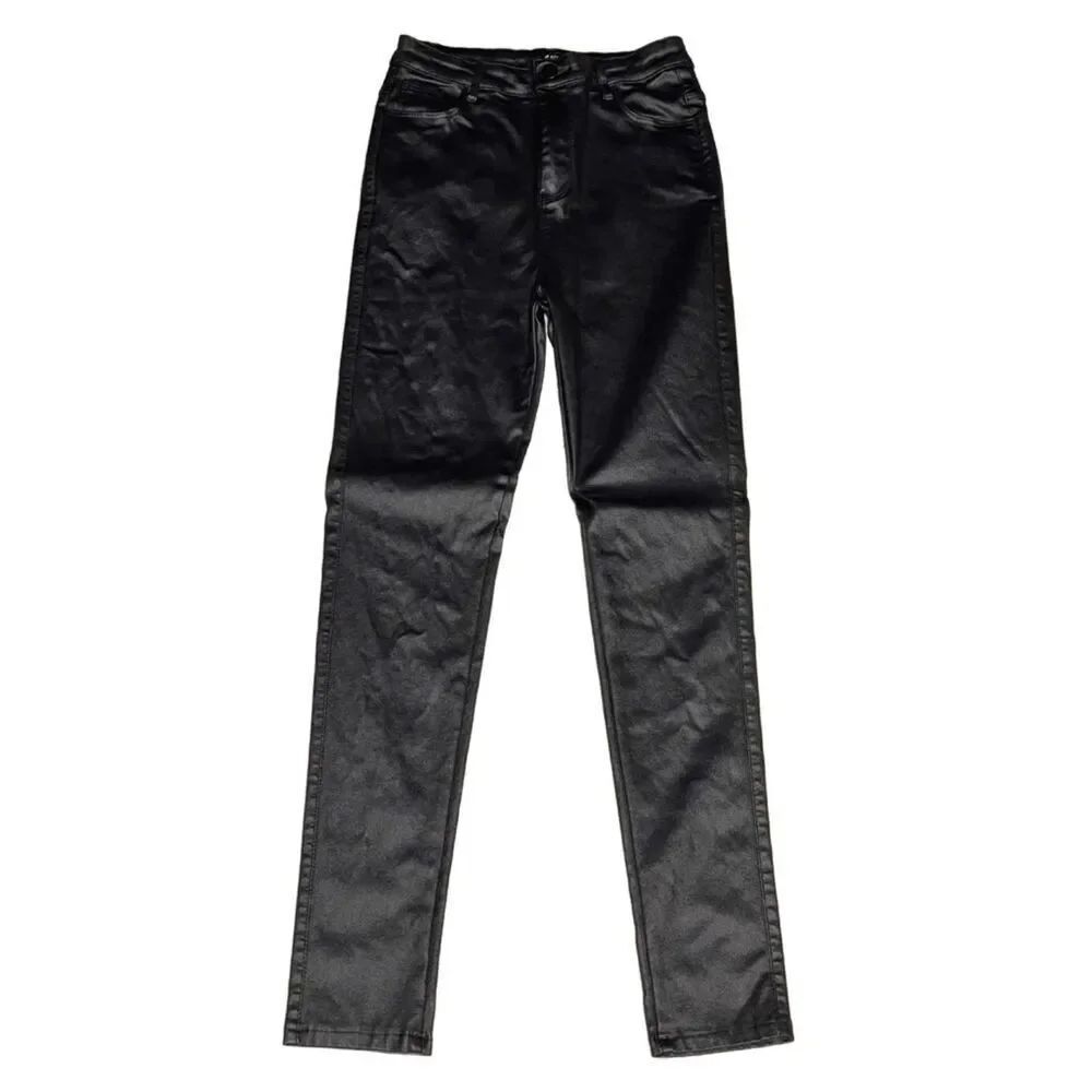 Apperloth Black Coated Faux Leather Skinny Pants (Size: Small)
